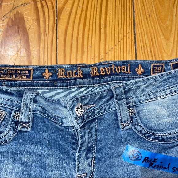 ROCK REVIVAL HEAVY STITCHING BLING FLAP POCKET JEANS SZ 29 - Picture 3 of 7